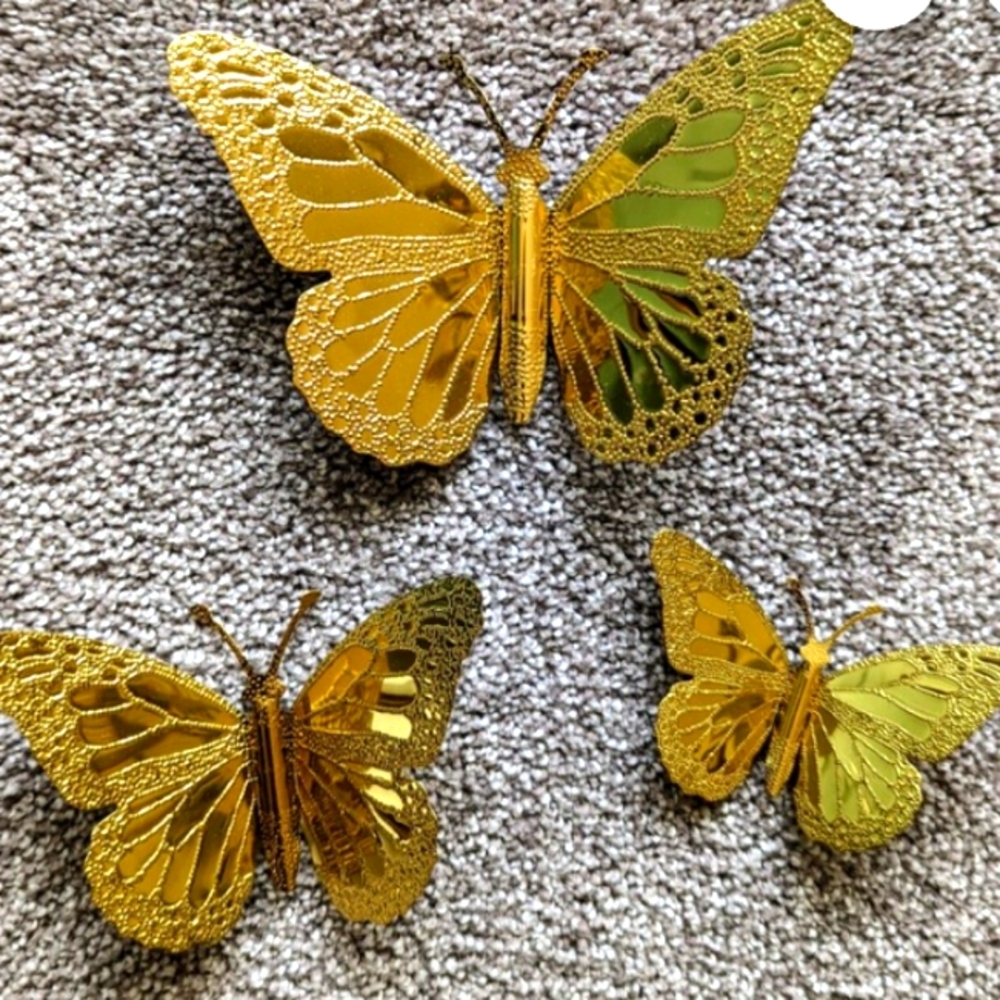 Vintage home interiors set/3 brass butterflies